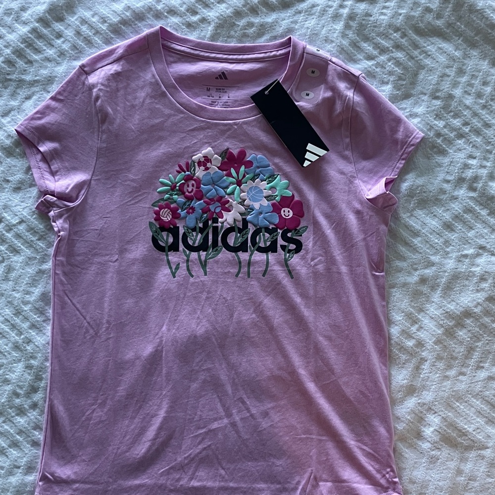 Adidas Light Pink Tee with Floral Design